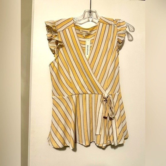 Monteau Tops - NWT Monteau Yellow And White Peplum Blouse - Women size L